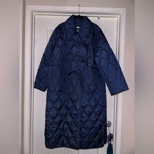 GANNI BLUE RIPSTOP QUILT ASYMMETRIC COAT
